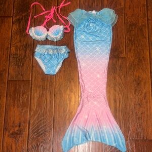 Kids Mermaid Swimsuit Set - Pink & Blue Mermaid Tail Bikini